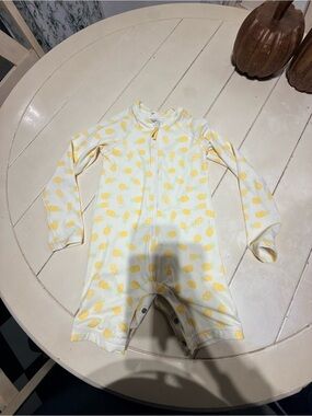 Quince Yellow Pineapple Print Long-Sleeve One-Piece